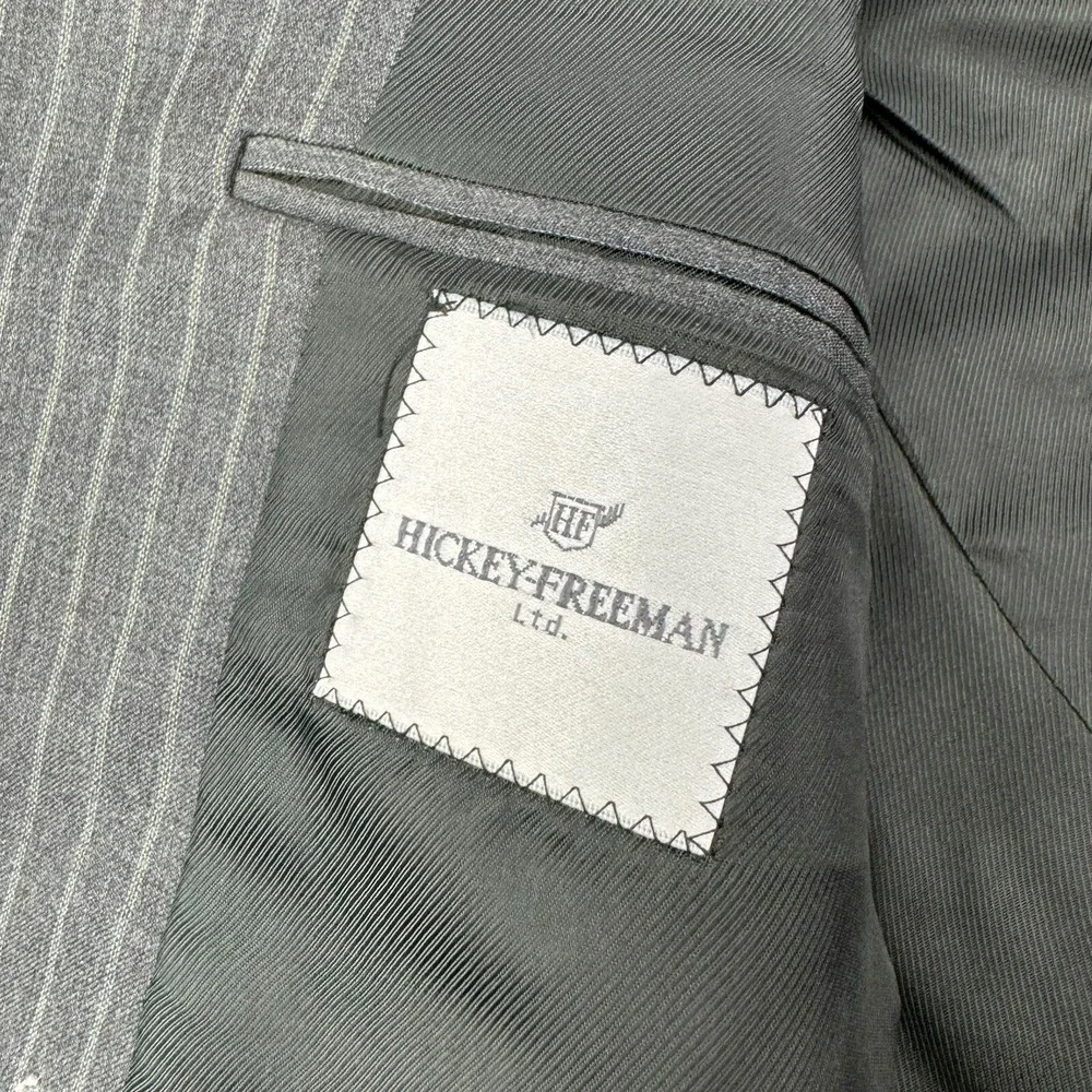 Hickey Freeman Gray w/ Blue‎ & Orange Stripe Full Suit Mens Size 42S 38X26 +2